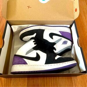 Nike Air Jordan 1 Mid Black White Purple Sneakers